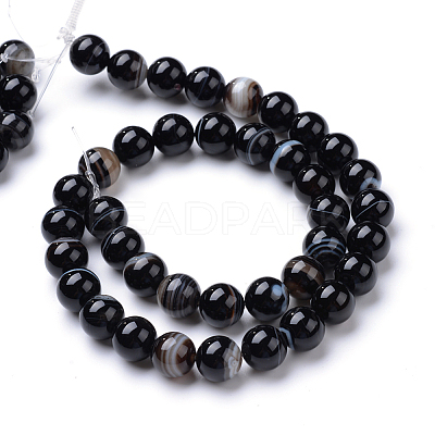 Natural Black Agate Bead Strands X-G-R412-19-10mm-1