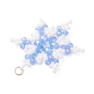 Glass Seed Beaded Snowflake Pendants PALLOY-MZ00890-01-1