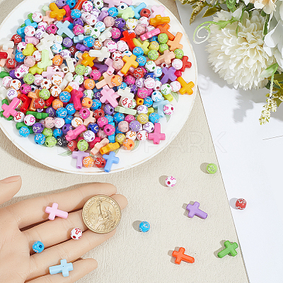 800Pcs 4 Styles Cross Theme Acrylic Beads MACR-PA0001-45D-1