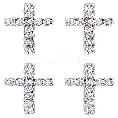 2 Pairs Brass Micro Pave Clear Cubic Zirconia Stud Earrings for Women EJEW-LP0001-57P-1