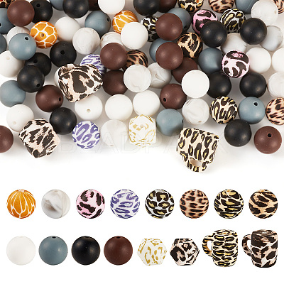 80Pcs Food Grade Eco-Friendly Silicone Focal Beads SIL-TA0002-66-1
