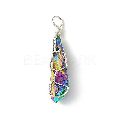 Electroplated Natural Quartz Crystal Copper Wire Wrapped Pendants PALLOY-JF02584-02-1