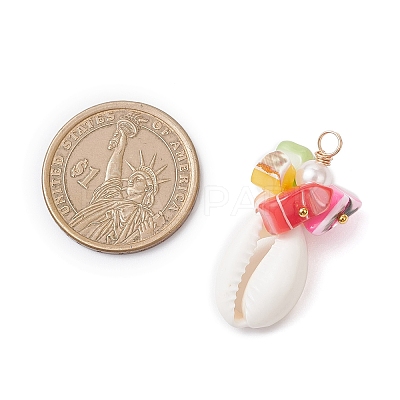 Natural Cowrie Shell & Dyed Natural Trochid Shell Nuggets Beaded Pendants PALLOY-JF04584-01-1