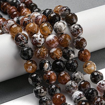 Faceted Natural Fire Crackle Agate Beads Strands G-F447-12mm-N14-1