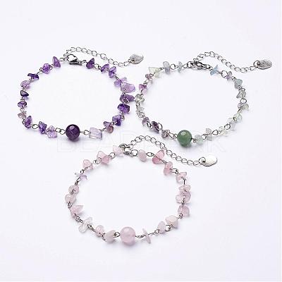 Natural Gemstone Chip Anklets AJEW-AN00177-1