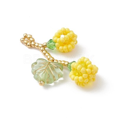 Glass Seed Beaded Berries & Leaf Pendants PALLOY-MZ01114-05-1