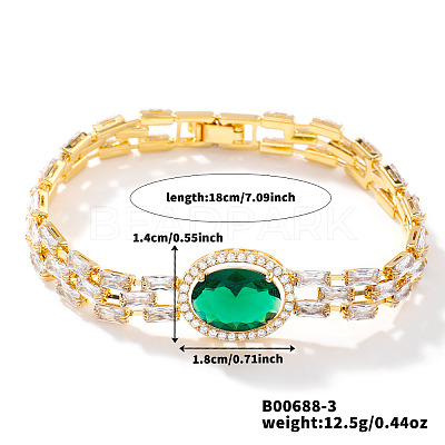Brass Pave Cubic Zirconia Link Chain Bracelets RZ9378-3-1