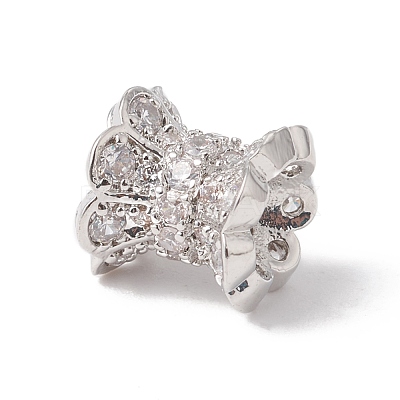 Eco-Friendly Rack Plating Brass Micro Pave Cubic Zirconia Double Sided Bead Caps KK-F835-25A-P-1
