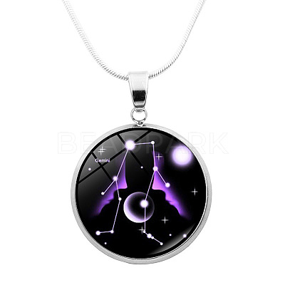 Glass Constellation Pendant Necklace with Brass Snake Chains PW-WG90948-03-1