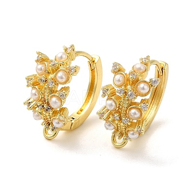 Flower Rack Plating Brass Cubic Zirconia Hoop Earrings Findings KK-K278-01G-1