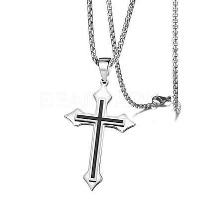 Cross Alloy Black Enamel Pendant Necklaces FS-WGF2765-01-1