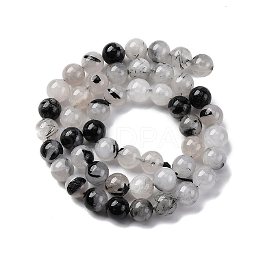 Natural Tourmalinated Quartz Beads Strands G-P336-02A-8mm-1