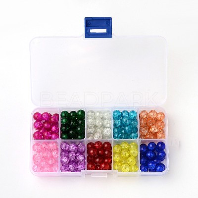 Spray Painted Transparent Crackle Glass Beads Strands CCG-X0002-6mm-B-1