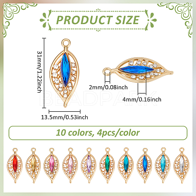 40Pcs 10 Colors Alloy with Rhinestone Pendants FIND-PH0027-16-1
