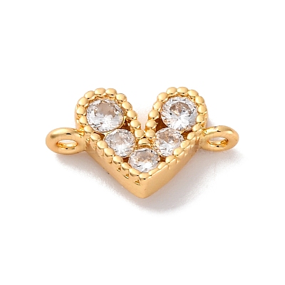 Brass Micro Pave Cubic Zirconia Heart Connector Charms KK-F894-03G-01-1