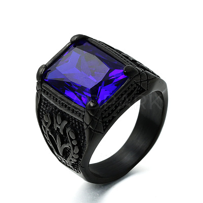 316L Stainless Steel & Cubic Zirconia Men's Vintage Carved Finger Rings FS-WG82D33-68-1