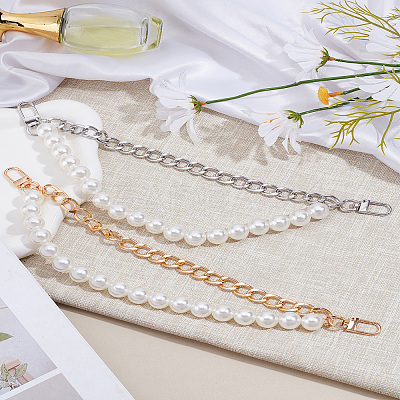 2Pcs 2 Colors Imitation Pearl Beads Bag Straps FIND-LP0004-55-1