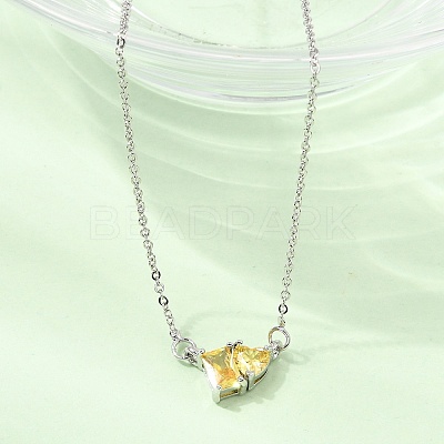 Brass Pave Cubic Zirconia Rectangle and Heart Pendant Cable Chain Necklaces KK-CBAB173-04P-05-1