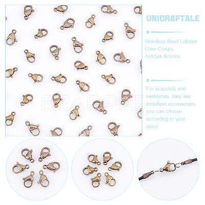 40Pcs 2 Styles Tibetan Style 304 Stainless Steel Lobster Claw Clasps STAS-UN0040-78-1