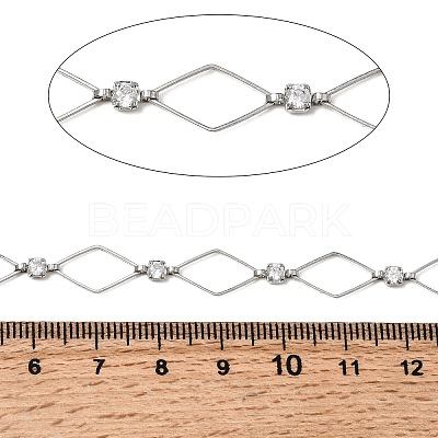 Handmade Brass Pave Clear Cubic Zirconia Rhombus Link Chains CHC-G027-01P-1
