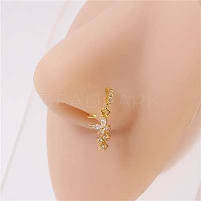 Brass Micro Pave Clear Cubic Zirconia Dangle Hoop Nose Rings WG50B47-06-1