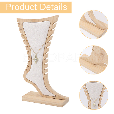 Foot Shaped Bamboo & Velvet Anklet Display Stands ODIS-WH0030-140B-1
