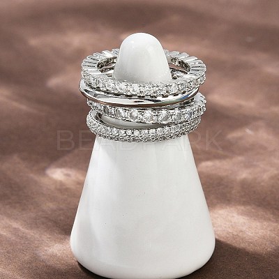 Brass Micro Pave Cubic Zirconia Plain Band Finger Rings for Women RJEW-P160-01I-P-1