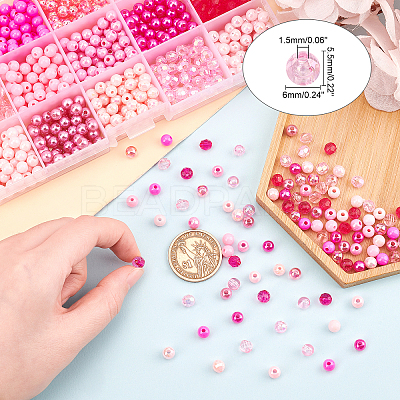 1050Pcs 15 Style Pink Series Round Transparent Plastic & Imitation Pearl Acrylic Beads TACR-CA0001-07-1