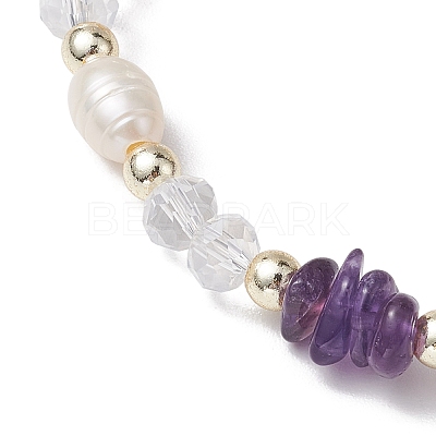 Round Gemstone & Shell Pearl Beaded Stretch Bracelets for Women BJEW-JB10666-1