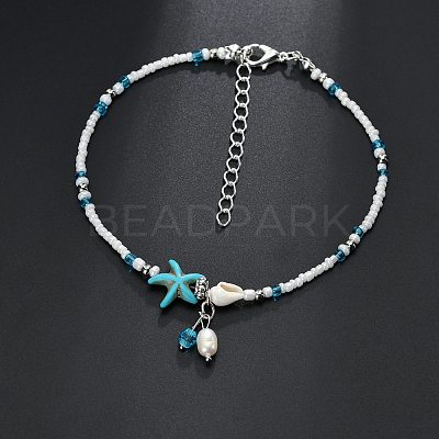 Starfish & Shell Glass Beaded Anklets WGC384B-01-1