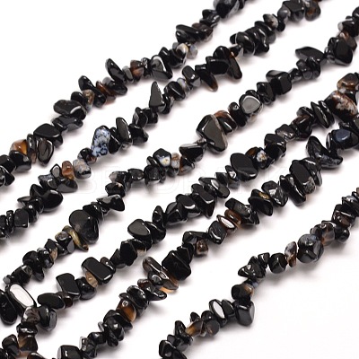 Natural Black Agate Chip Bead Strands Dyed & Heated X-G-M205-43-1