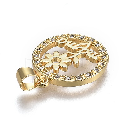 Brass Micro Pave Clear Cubic Zirconia Pendants ZIRC-A011-27G-1