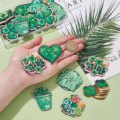 20Pcs 10 Styles Single Face Printed Clover Wood Big Pendants WOOD-CJ0001-80-1