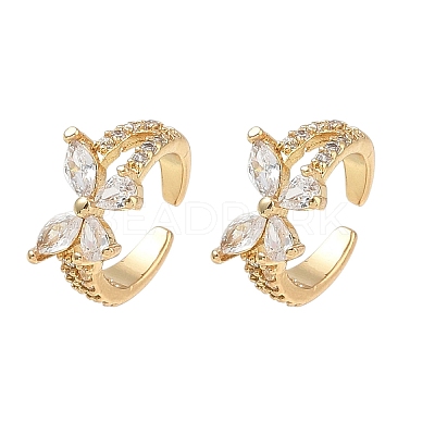 C-Shaped with Butterfly Brass Micro Pave Clear Cubic Zirconia Cuff Earrings EJEW-L316-01G-10-1