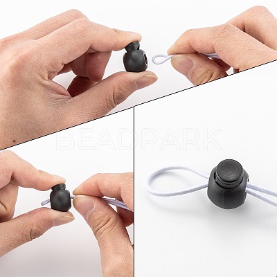 1-Hole Dyed Iron Spring Loaded Eco-Friendly Plastic Round Buckle Cord Toggle Lock Beans Stoppers for Sportwear Luggage Backpack Straps LS-X-FIND-E004-60B-18mm-1