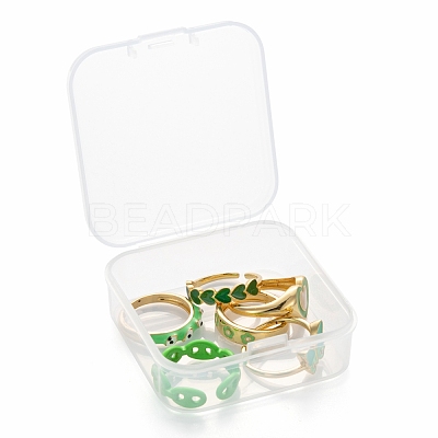 6Pcs 6 Style Spray Painted Brass & Brass Enamel & Micro Pave Cubic Zirconia Cuff Rings RJEW-LS0001-38-1