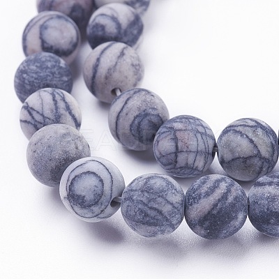 Natural Black Silk Stone/Netstone Beads Strands X-G-F520-57-6mm-1
