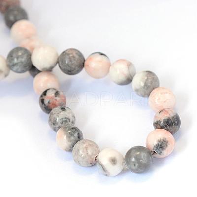 Natural Pink Zebra Jasper Round Beads Strands G-E334-6mm-11-1