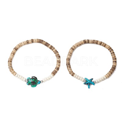 Sea Turtles and Starfish Coconut Beads Bracelets BJEW-JB11882-1