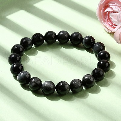 Grade A Natural Eagle Eye Stone Round Beads Stretch Bracelets for Women BJEW-L712-B06-10mm-1