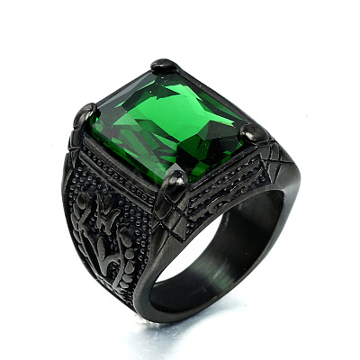 316L Stainless Steel & Cubic Zirconia Men's Vintage Carved Finger Rings FS-WG82D33-77-1