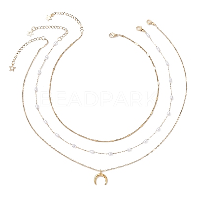 304 Stainless Steel Pendant 316 Surgical Stainless Steel & Plastic Pearl Paperclip Chain 3 Layer Necklaces for Women NJEW-JN05471-02-1