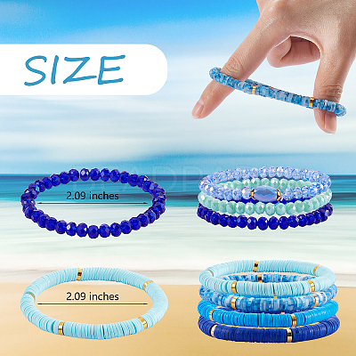 7Pcs 7 Style Handmade Polymer Clay Heishi Surfer Stretch Bracelets Set BJEW-SW00073-06-1