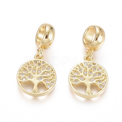 Brass Micro Pave Clear Cubic Zirconia European Dangle Charms OPDL-L016-05G-1
