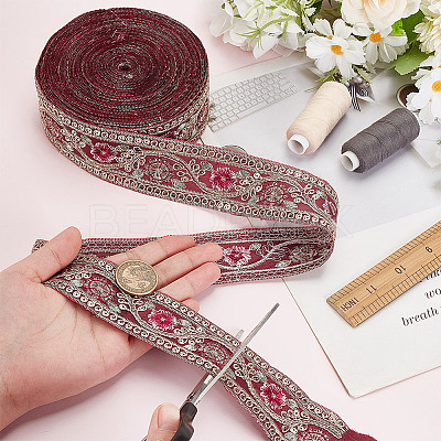 Sparkle Polyester Flower Embroidery Ribbons SRIB-WH0011-266A-1