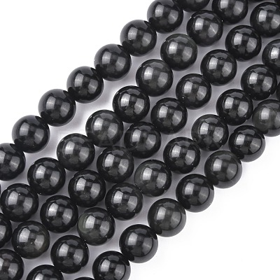 Natural Obsidian Beads Strands X-G-G099-14mm-24-1