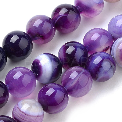 Natural Striped Agate/Banded Agate Beads Strands G-S259-04F-10mm-1