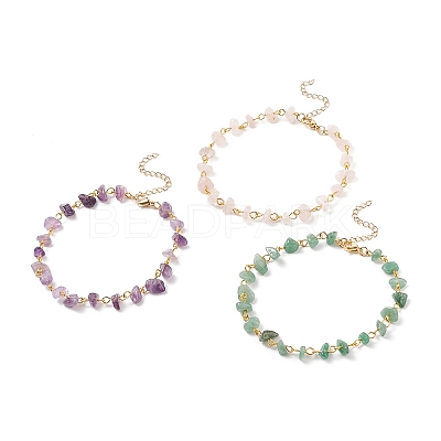 Gemstone Chips Beaded Anklet with 304 Stainless Steel Chains for Women X-AJEW-AN00497-1