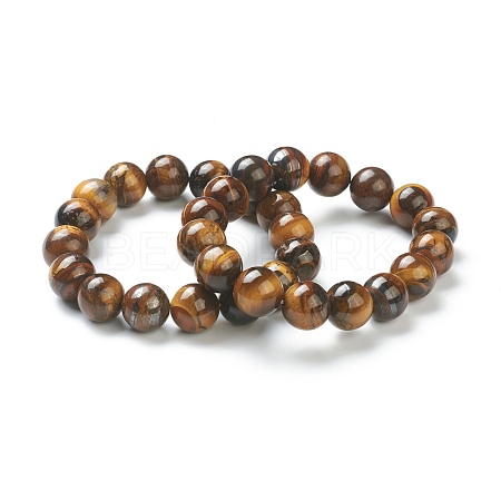 Natural Tiger Eye Beaded Stretch Bracelets BJEW-A117-E-29-1
