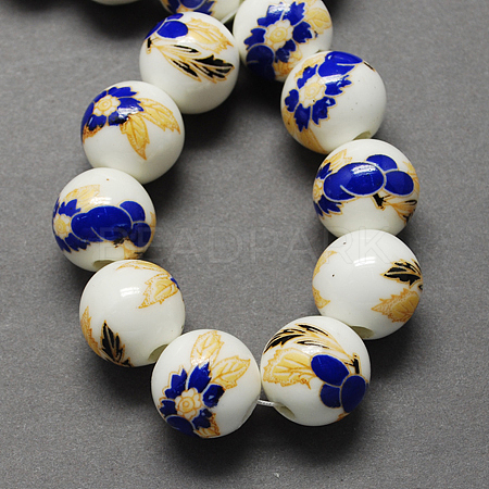 Floral Printed Porcelain Beads PORC-Q199-8mm-04-1